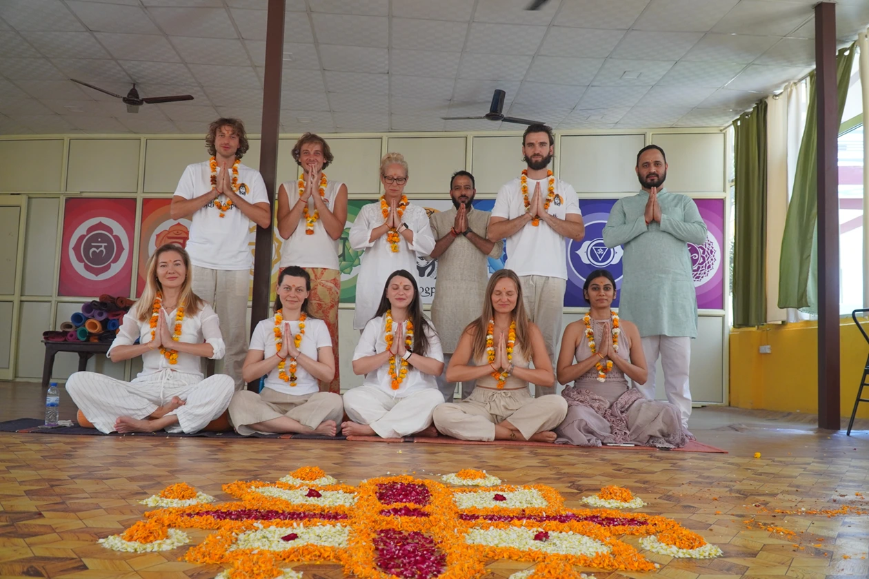 Advanced yoga teacher training practice at Adi Yogpeeth in Rishikesh